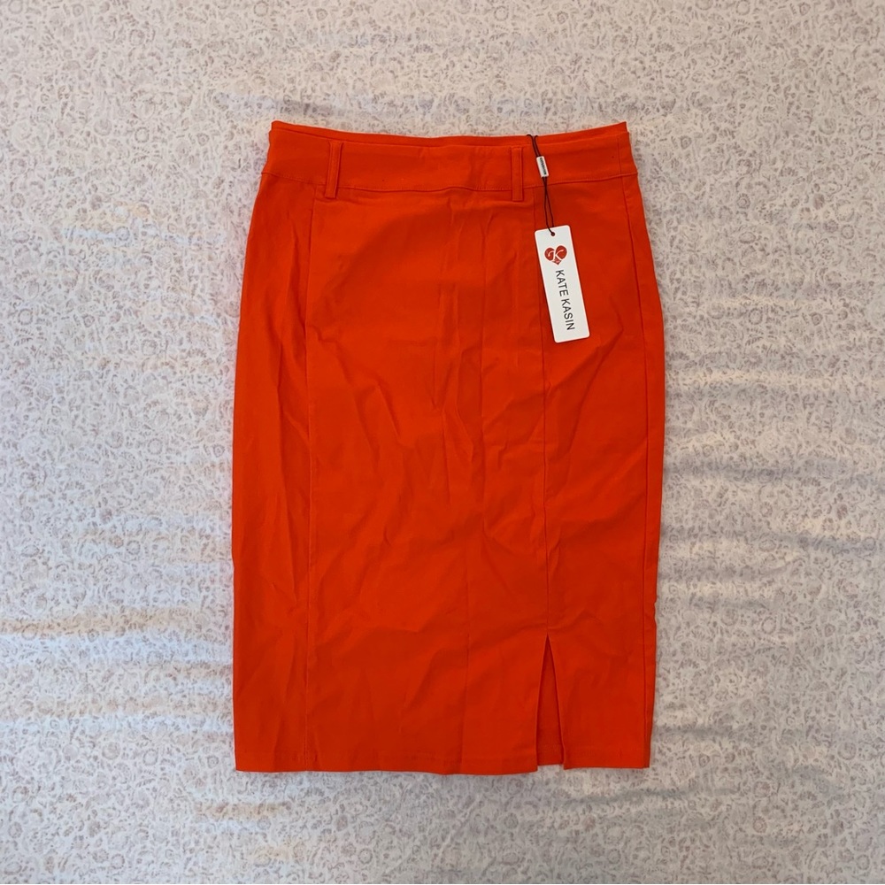Kate Kasin Women’s Red Orange Bodycon Pencil Skirt with Belt Loops Size M NWT
